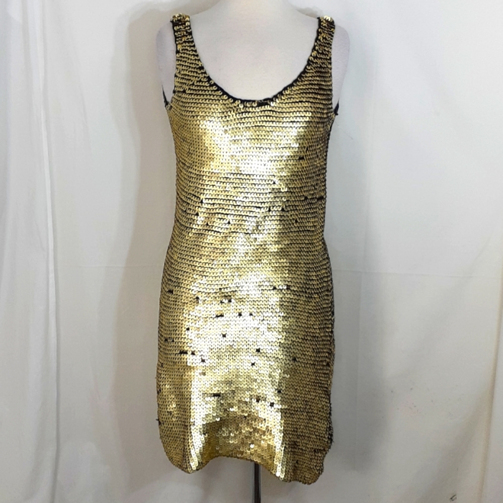 Nicole Miller black and gold sparkly bodycon dress size large